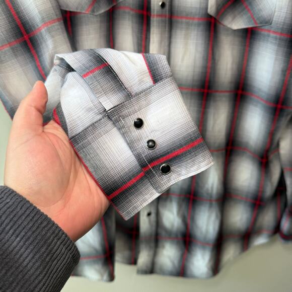 Ely Cattleman Tall Man Men's Black Pearl Snap Plaid Print Shirt Size Large Tall - Picture 3 of 6